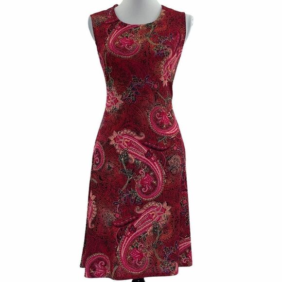WHITE Stag Red Pink Paisley Sleeveless Dress Small - Picture 1 of 8